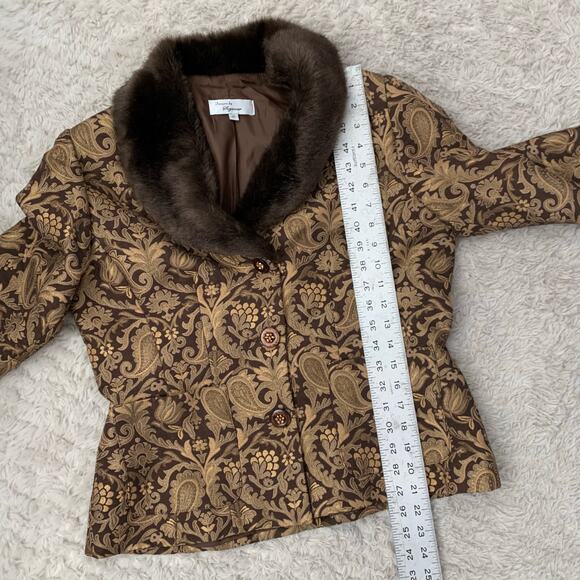 Vintage Designs by Seymour Wool Blend Faux Fur Paisley Tapestry Brown USA Jacket - Picture 6 of 8